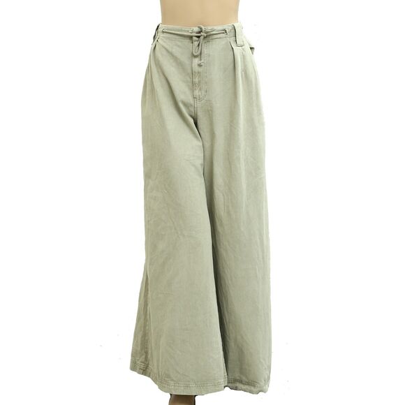 Free People Julien Wide-Leg Chino Trousers Pants Pleated Cotton XL NEW 282569 - Picture 5 of 8
